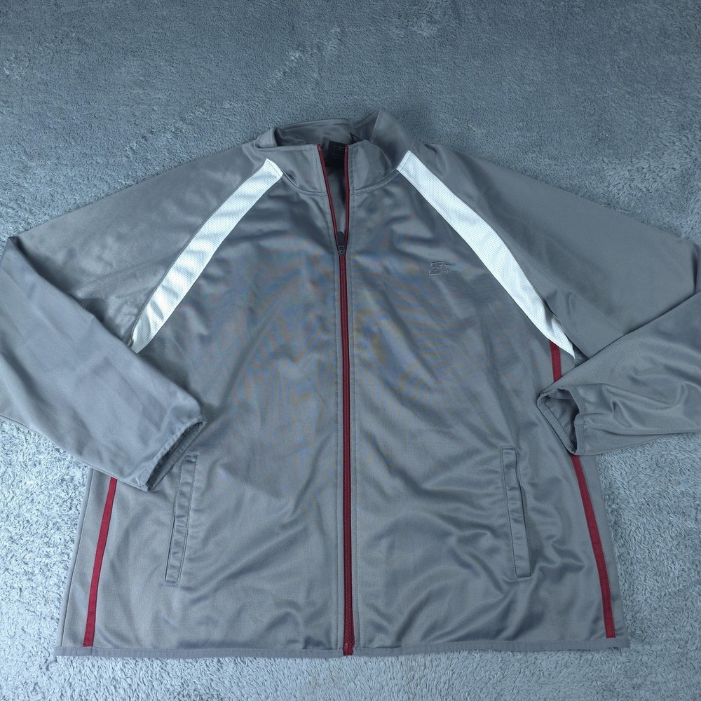 Starter Track Jacket Mens XL Gray Full Zip Colorblock Athletic Running Training